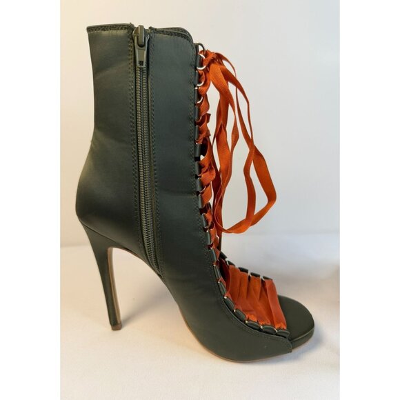 Steve Madden Fuego Booties Women Size 7 Corset Ribbon Olive and Orange Lace up - Picture 14 of 15